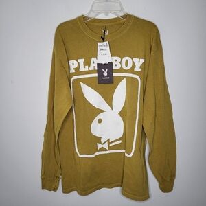 Nordstrom NWT Mens Playboy Long sleeve Tee Size Medium Mustard & White